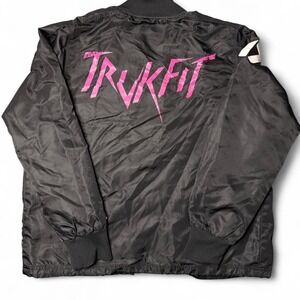 Trukfit Logo Large Bomber Jacket Black & Pink Lil Wayne Mens Sz L RARE Deadstock